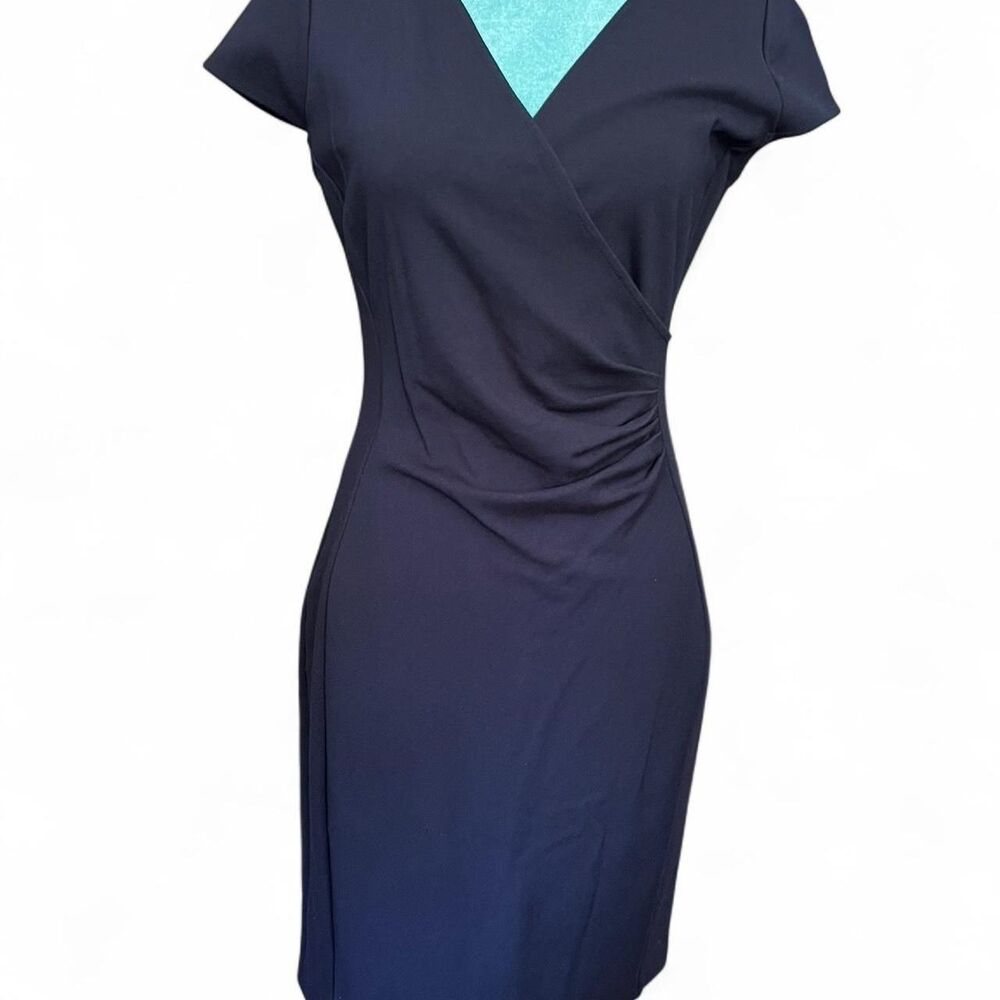 Kenneth Cole New York Womens Navy Zip Up Mock Wrap Dress Officecore Professional